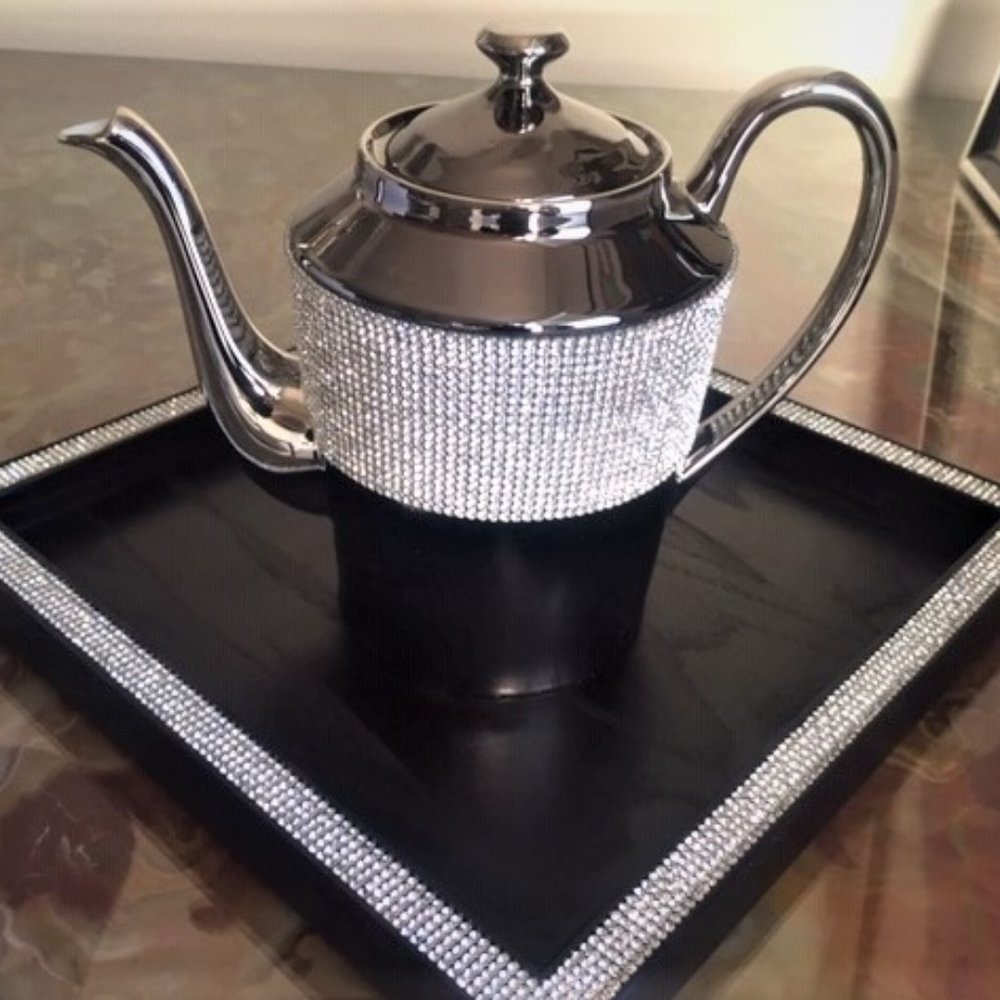 SOPHIE VILLEPIGUE PARIS Art Deco Limoges TEAPOT Swarovski Crystal Platinum NIB